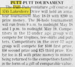 Lakeshore Putt-Putt Golf - May 1974 Tournament